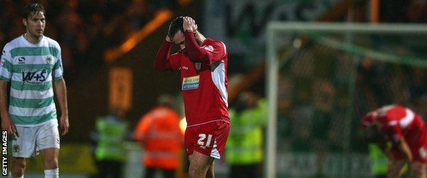 Accrington players at the final whistle against Yeovil