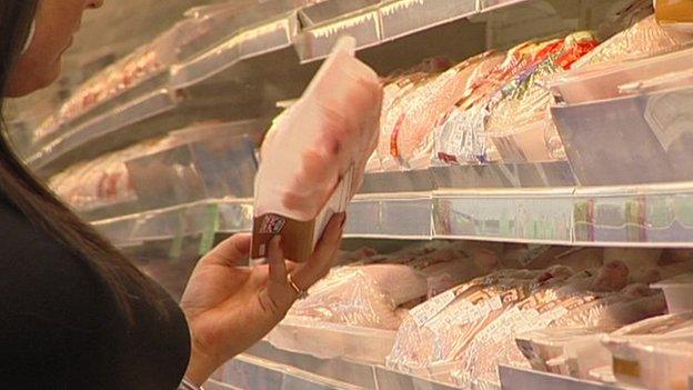 Chicken on supermarket shelf