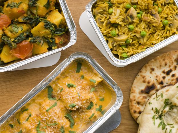 Indian takeaway in foil containers