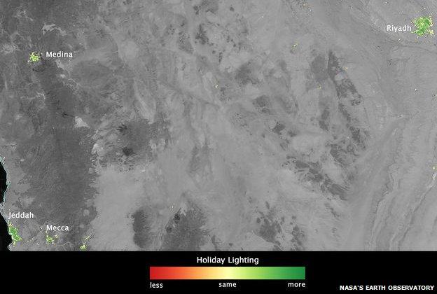 Riyadh had an increase in brightness of between 60% and 100% over Ramadan