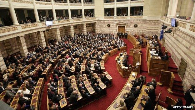 Greek MPs take part in the first round of voting to elect a new president (17 December 2014)