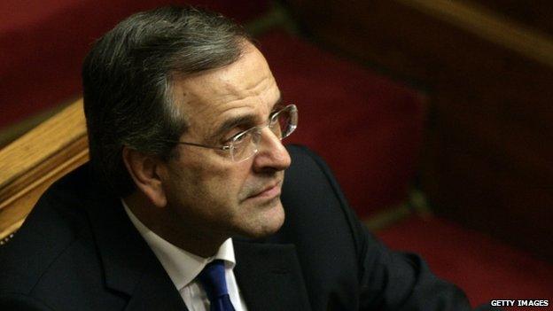 Greek Prime Minister Antonis Samaras in parliament during the first round of voting to elect a new president (17 December 2014)