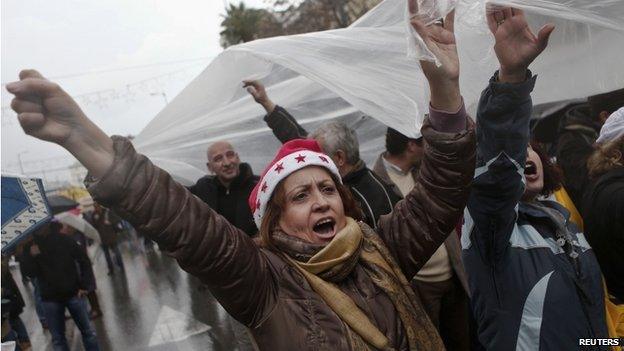 A protester during an anti-austerity rally in Athens (17 December 2014)