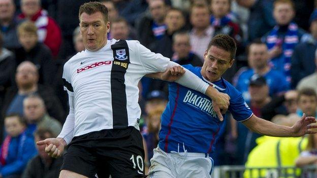 Kevin Kyle in action for Ayr United against Rangers