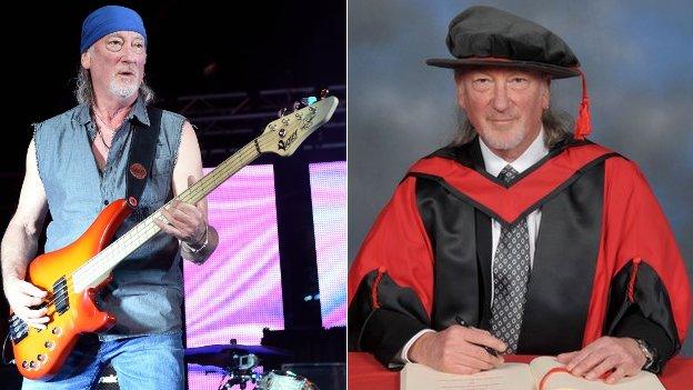 Roger Glover playing bass in 2014 and being made honorary fellow at University of South Wales