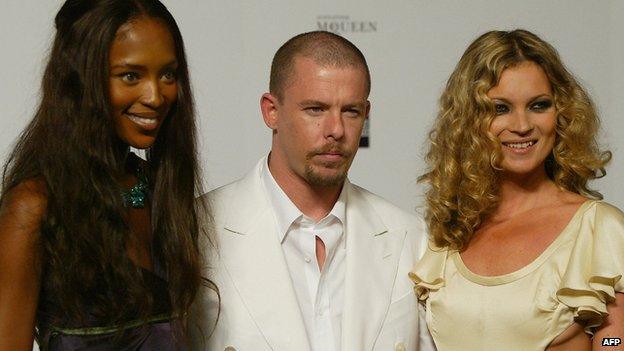 Alexander McQueen with Naomi Campbell and Kate Moss