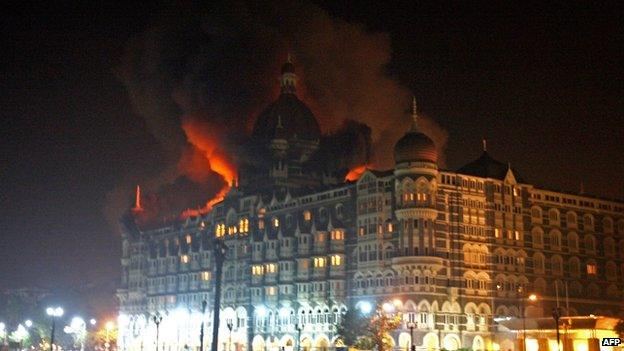 The Taj Mahal Palace Hotel during attacks on Mumbai in 2008