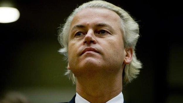 Dutch politician Geert Wilders looks on during the reading of his verdict at an Amsterdam court on June 23, 2011