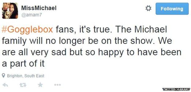 Alex tweeted her sadness at leaving the Channel 4 show