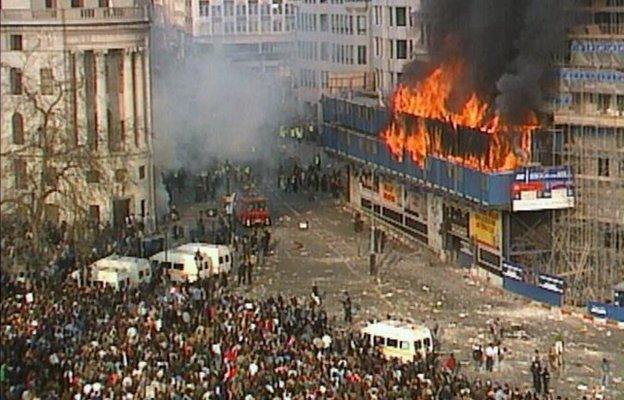 Poll tax riot in Trafalgar Square, London, 1990