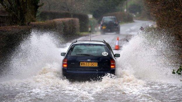 Flooded road in Hildenborough