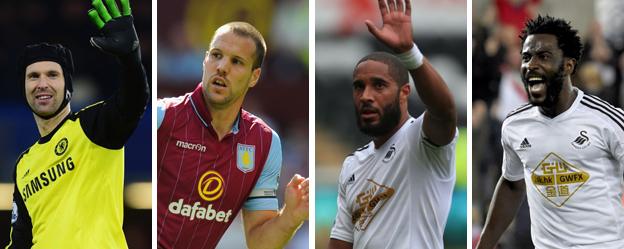 Chelsea's Petr Cech, Aston Villa's Ron Vlaar and Swansea duo Ashley Williams and Wilfried Bony