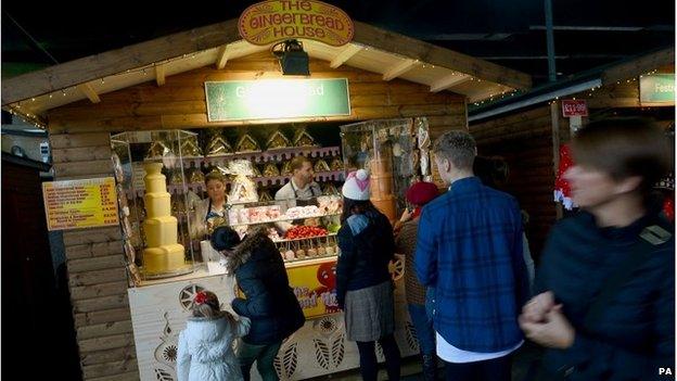 Festivities at the Southbank Centre christmas market on the South Bank in central London