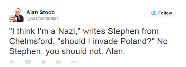 Nazi Hunter Alan tweets