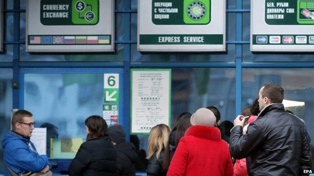 People outside Belarus bank