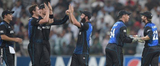 New Zealand celebrate during the fifth and final one-day international