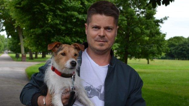 JT Thomas and his white haired Jack Russell called Charlie