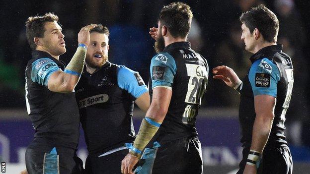 Glasgow Warriors celebrate against Munster