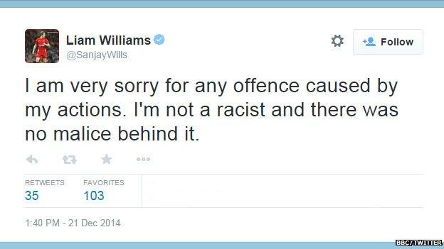 Liam Williams Twitter apology