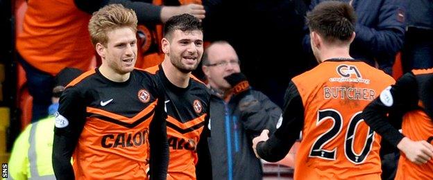 Dundee United players celebrating