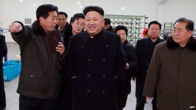 North Korean leader Kim Jong-Un visiting the Kim Jong-Suk Pyongyang Textile Mill in Pyongyang.