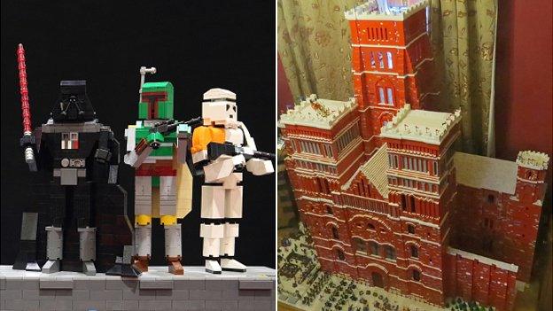 Lego Star Wars characters and cathedral model