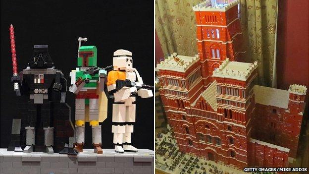 Lego Star Wars characters and cathedral model