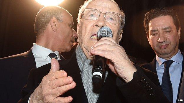 Beji Caid Essebsi addresses supporters following Tunisia's presidential election - 21 December 2014