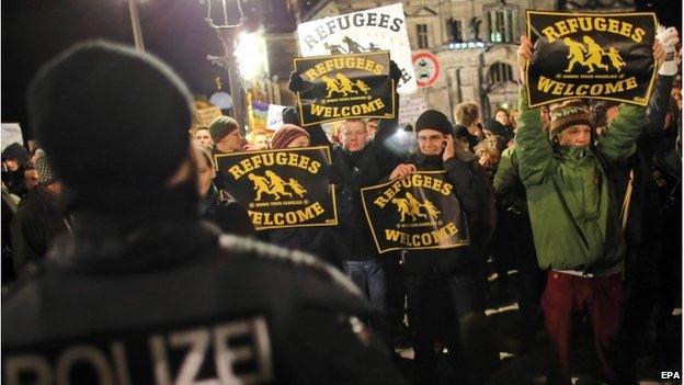 Demonstration against Pegida rally in Dresden, 22 December 2014