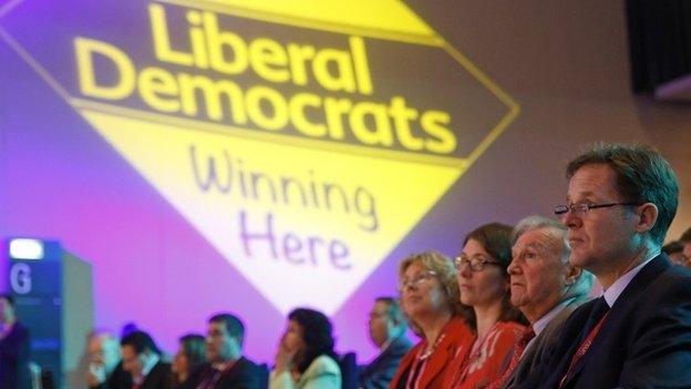 Nick Clegg (far right) at the Lib Dem autumn party conference