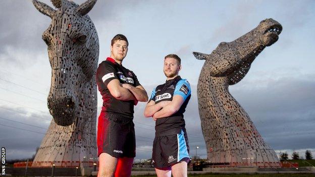 Edinburgh Rugby's Grant Gilchrist (left) and Glasgow Warriors Finn Russell meet on neutral territory