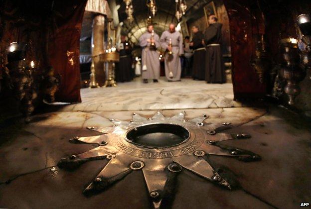 The Grotto at Church of the Nativity in Bethlehem where Christians believe Jesus was born