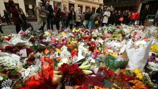 Floral tributes on Ingram Street