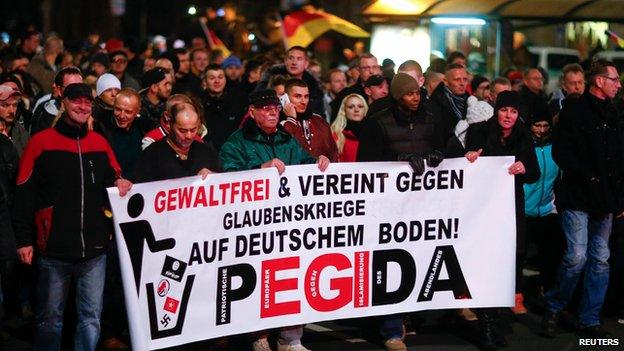 Pegida demonstrators in Dresden (15 December)