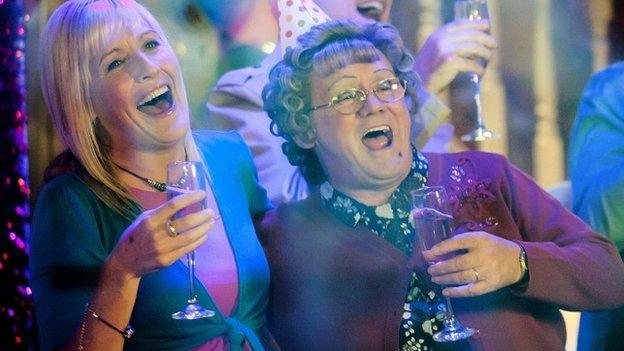 Still from Mrs Brown Boy's showing Cathy Brown (Jennifer Gibney) and Agnes Brown (Brendan O'Carroll)