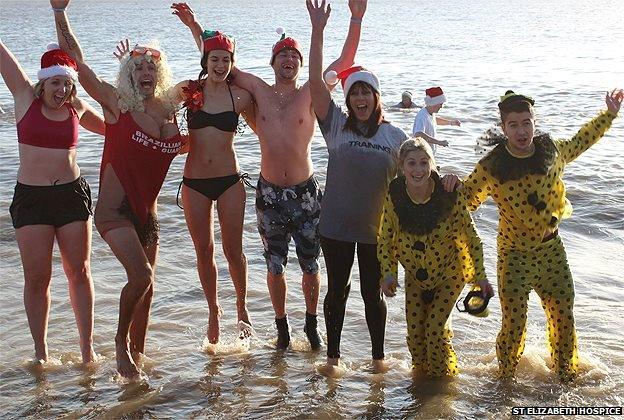 Fundraisers at the Felixstowe Christmas Day dip 2014