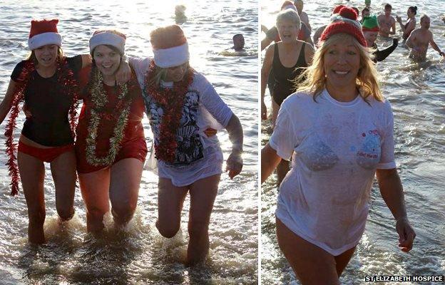 Swimmers at the Felixstowe Dip 2014 raising money for the St Elizabeth Hospice