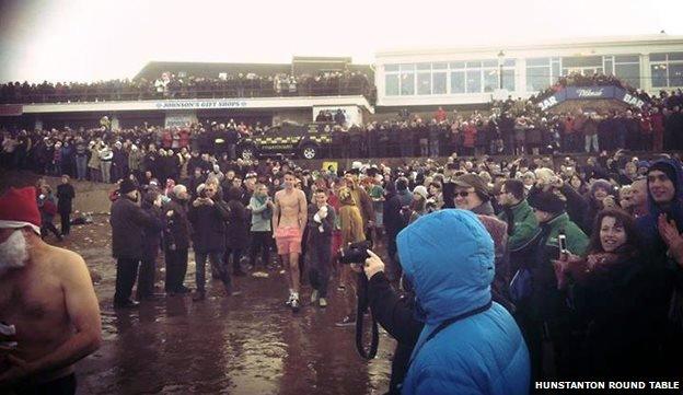 Spectators at the Hunstanton Christmas Day dip