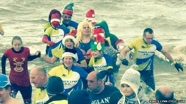 Members of the King's Lynn Cycle Club take part in Hunstanton Christmas Day dip