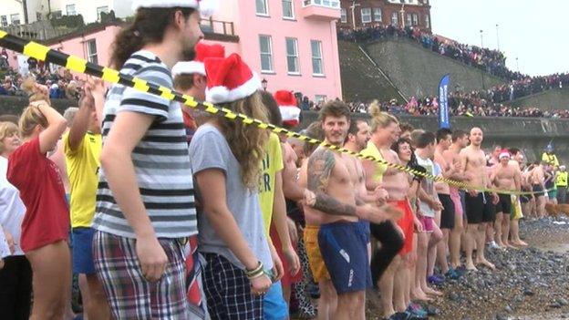 Hundreds get ready to take part in the Cromer Boxing Day dip 2014