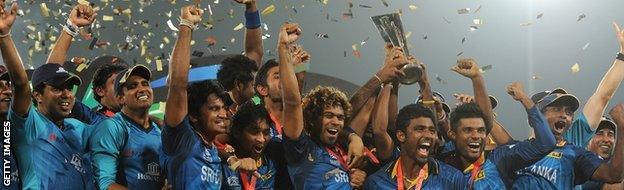 Sri Lanka celebrating winning the World Twenty20