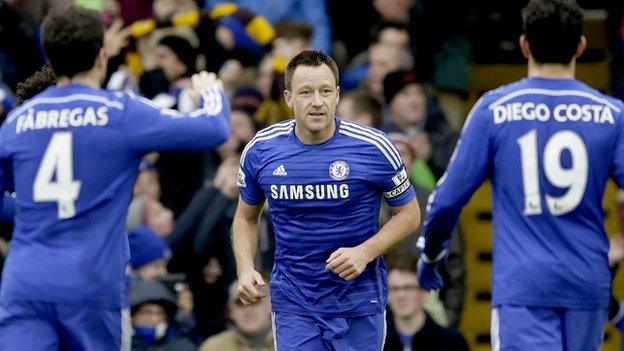 John Terry celebrates his goal against West Ham