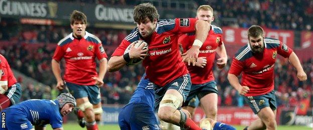 Dave O'Callaghan scored Munster's third try against Leinster