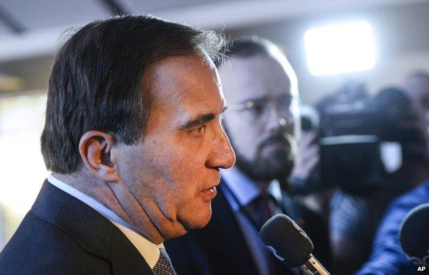 Swedish Prime Minister and Social Democratic Party leader Stefan Lofven answers questions after a press conference at the Swedish Parliament in Stockholm, Sweden, 27 December 2014