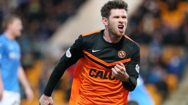 Callum Butcher celebrates after putting Dundee United 1-0 ahead against St Johnstone