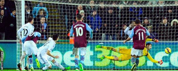 Swansea goalkeeper Lukasz Fabianski produced a good late save to deny Aston Villa a point