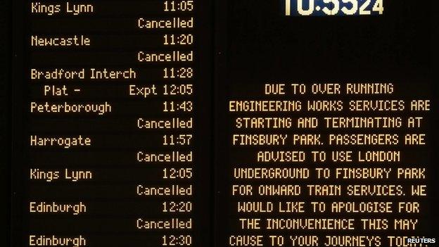 Information board showing cancellations