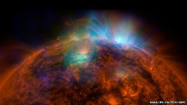 Xray radiation flaring on the surface of the Sun