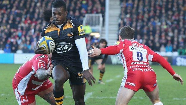 Christian Wade scores Wasps' first against Gloucester at Kingsholm