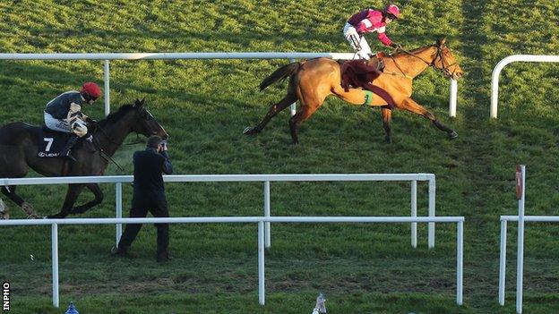 Road To Riches crosses the finishing line ahead of On His Own in the Lexus Chase